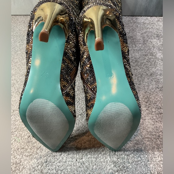 Betsey Johnson Brea Leopard Rhinestone Tall Boots NIB Stiletto Pointed Toe - Picture 11 of 14